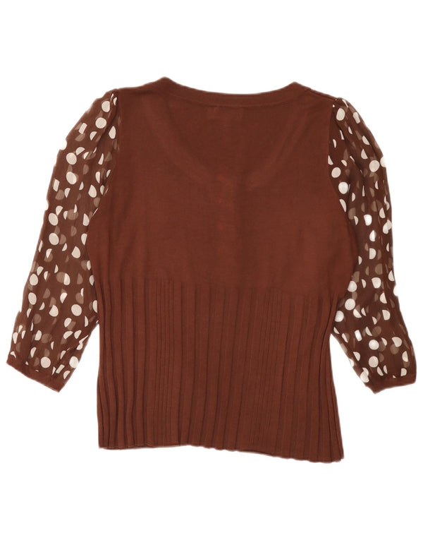 cherie Womens 3/4 Sleeve Blouse Top UK 18 XL Brown Polka Dot Viscose