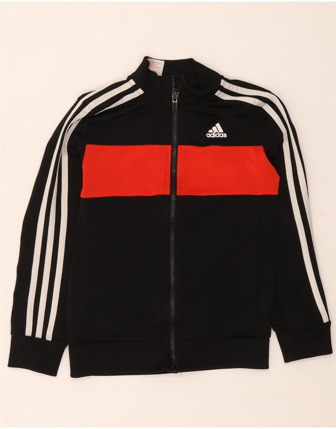 Adidas Boys Tracksuit Top Jacket 7-8 Years Black Colourblock Polyester