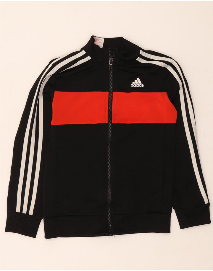 Adidas Boys Tracksuit Top Jacket 7-8 Years Black Colourblock Polyester