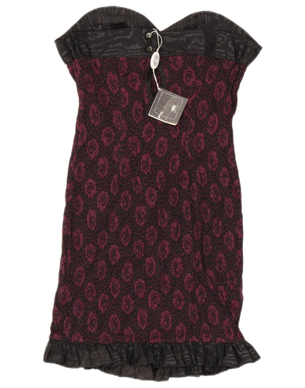 Aurelio Zepino Womens Strapless Dress IT 46 Large Burgundy Floral Acetate