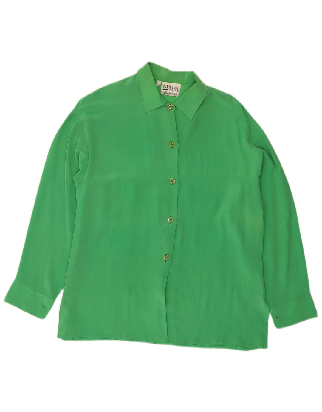 Nuova Citta Womens Shirt Blouse IT 48 XL Green Silk