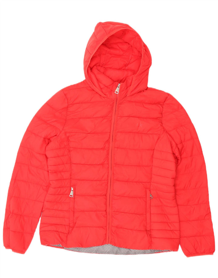 Calvin Klein Womens Hooded Padded Jacket UK 16 Large Red Nylon