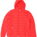 Calvin Klein Womens Hooded Padded Jacket UK 16 Large Red Nylon