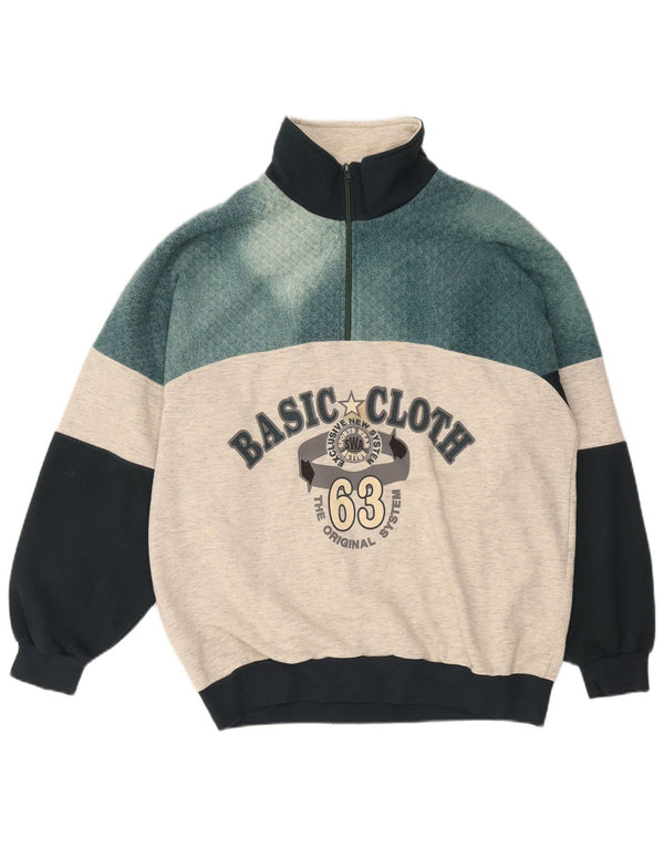 EXTE Mens Graphic Zip Neck Sweatshirt Jumper Large Grey Colourblock