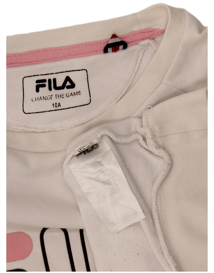FILA Girls Graphic Sweatshirt Jumper 9-10 Years White Cotton