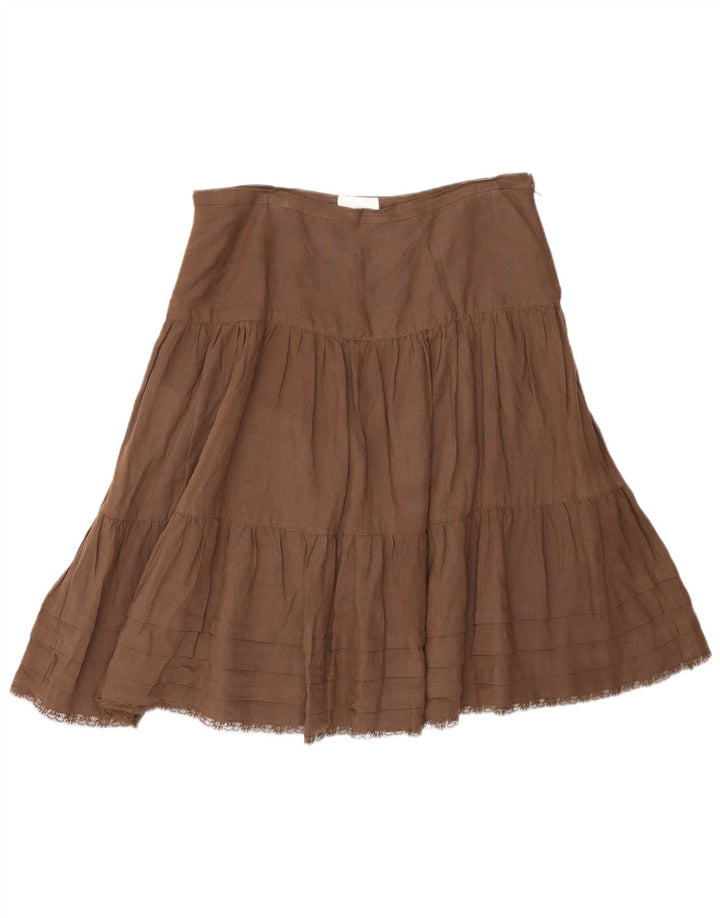 Massimo Dutti Womens Tiered Skirt W30 Medium Brown Linen