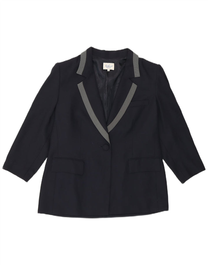 Luisa Spagnoli Womens 1 Button Blazer Jacket IT 48 XL Navy Blue Acetate