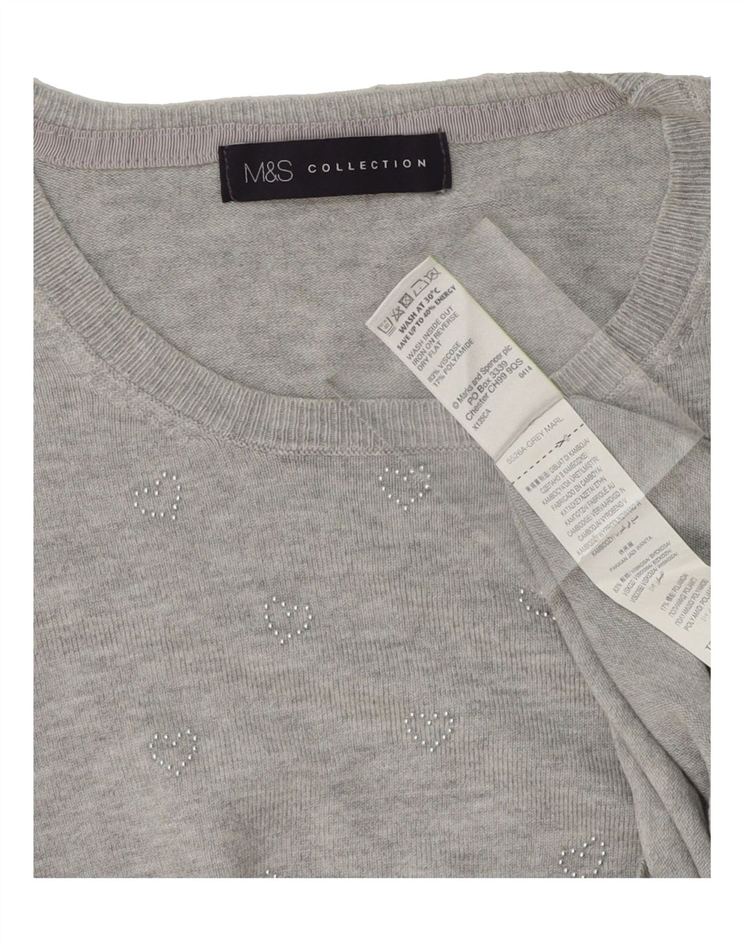 MARKS & SPENCER Womens Crew Neck Jumper Sweater UK 10 Small Grey Viscose Vintage Marks & Spencer and Second-Hand Marks & Spencer from Messina Hembry 