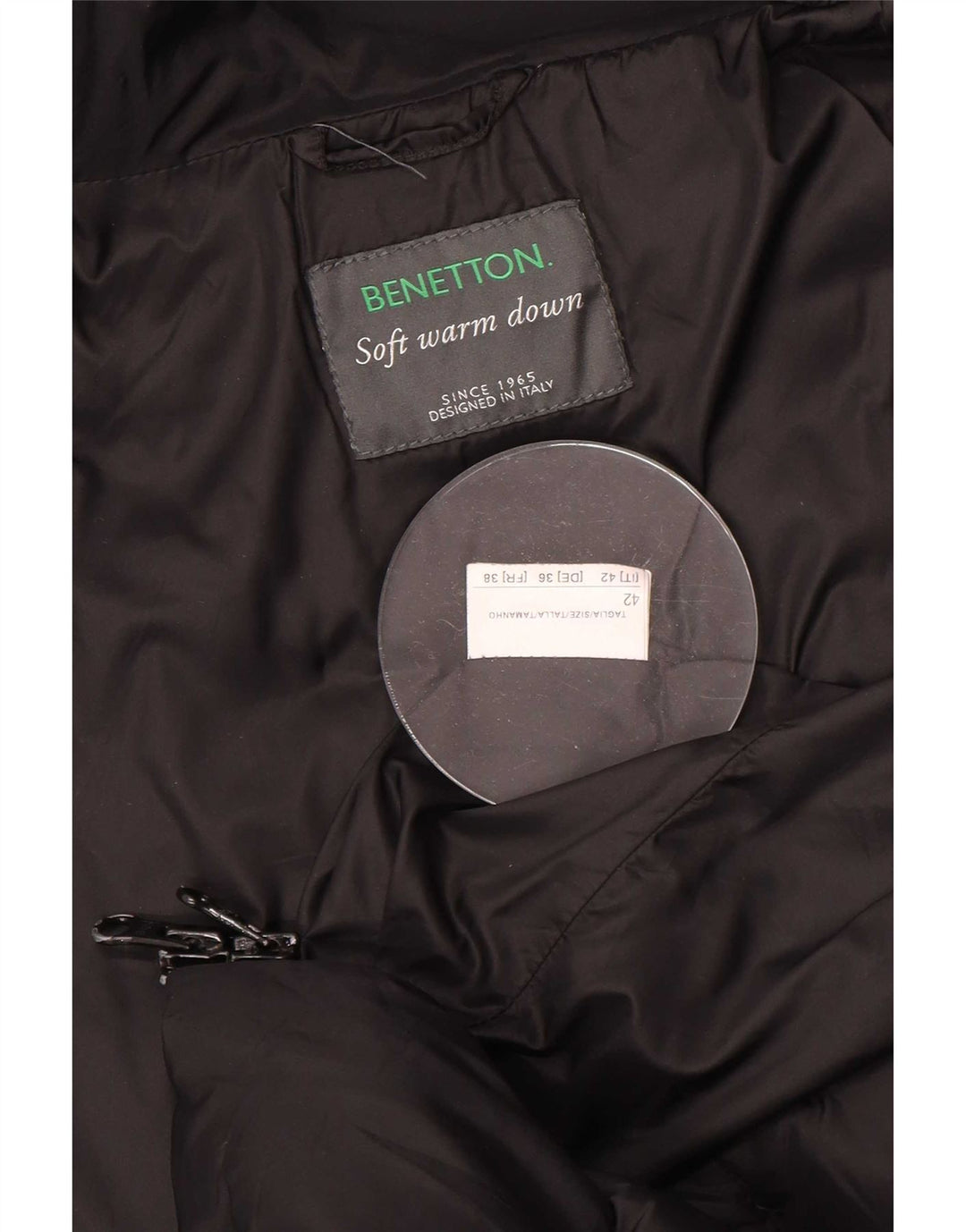 Benetton Womens Hooded Padded Jacket IT 42 Medium Black