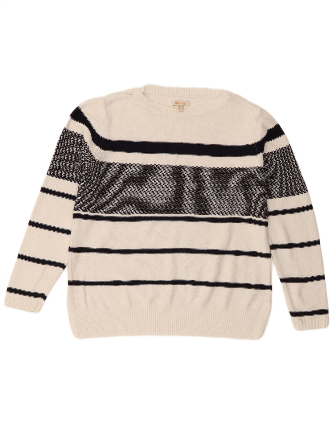 Barbour Womens Oversized Boat Neck Jumper Sweater UK 10 Small White Striped