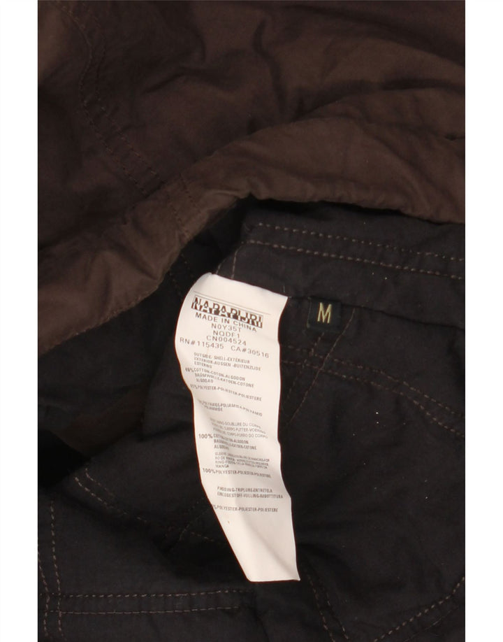 Napapijri Womens Hooded Parka Jacket UK 14 Medium Brown Cotton