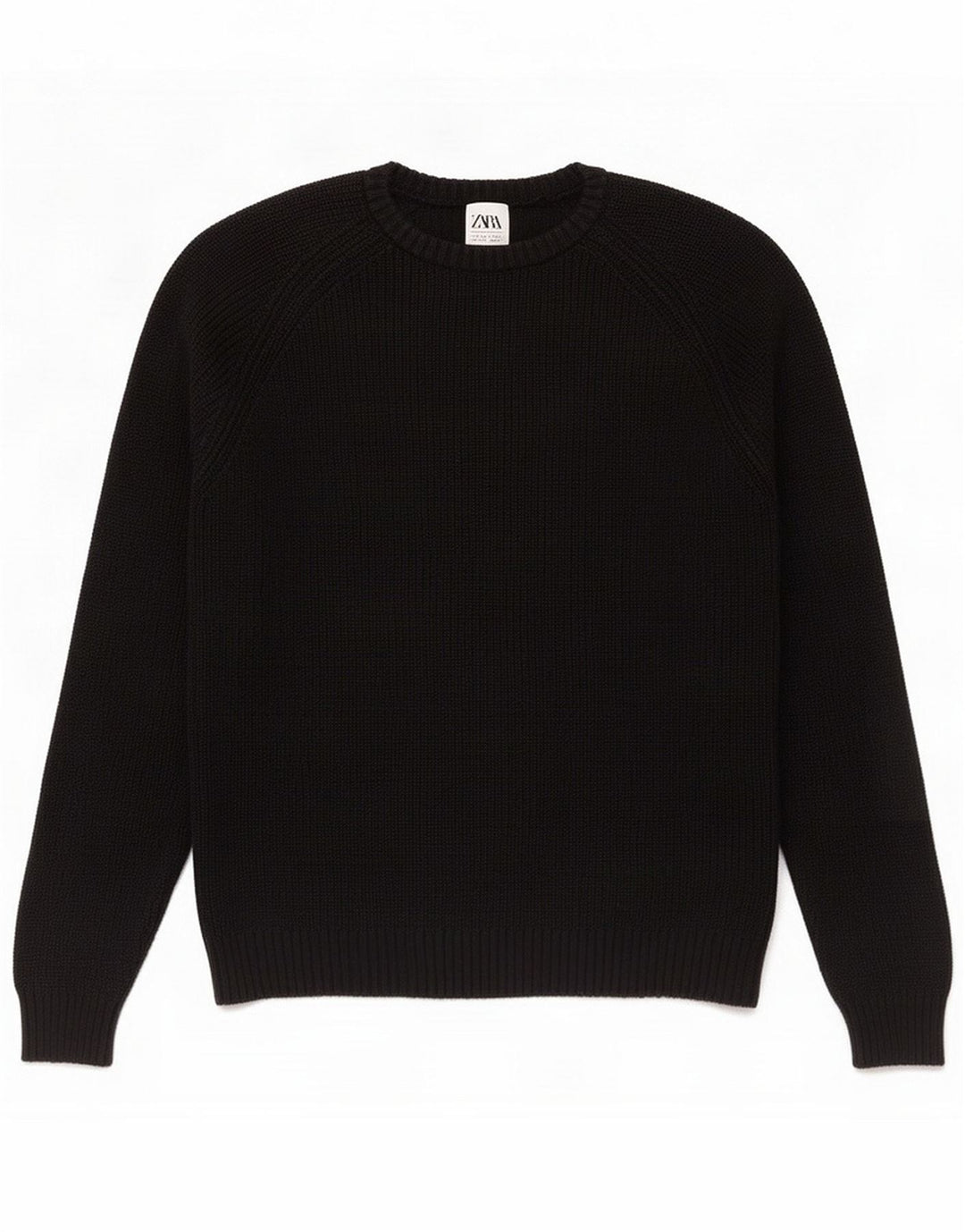 Zara Mens Crew Neck Jumper Sweater Medium Black Cotton