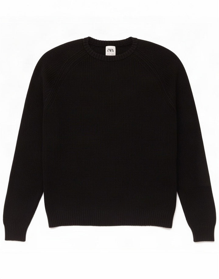 Zara Mens Crew Neck Jumper Sweater Medium Black Cotton