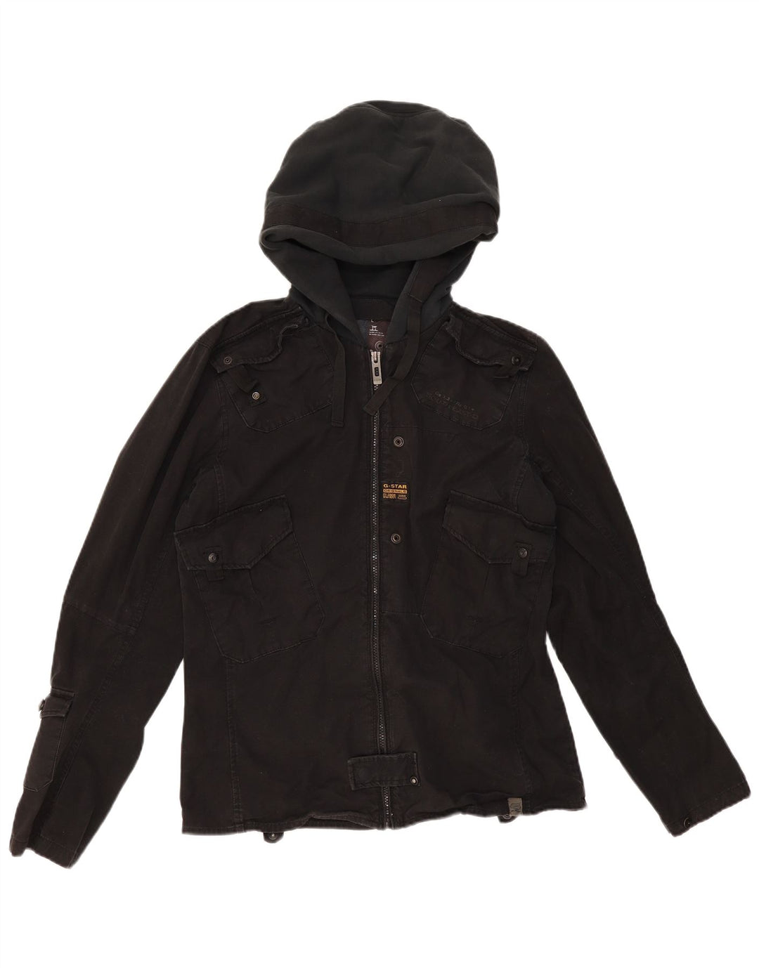 G-STAR Mens Hooded Utility Jacket UK 40 Large Black Cotton