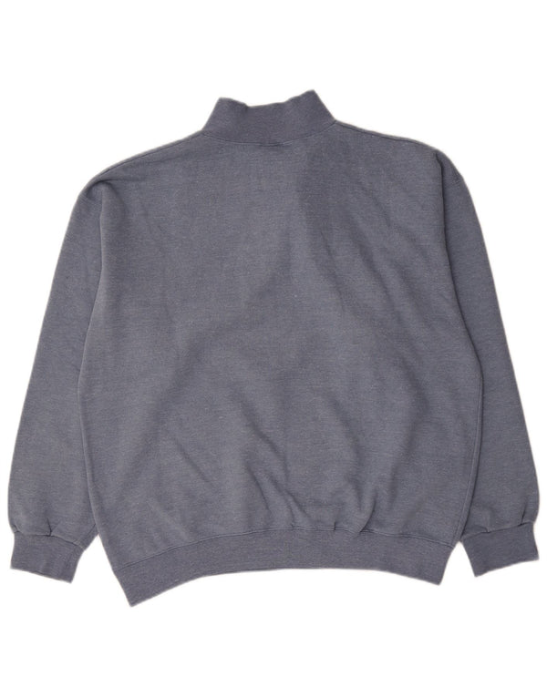 Champion Mens Zip Neck Sweatshirt Jumper Large Blue Cotton
