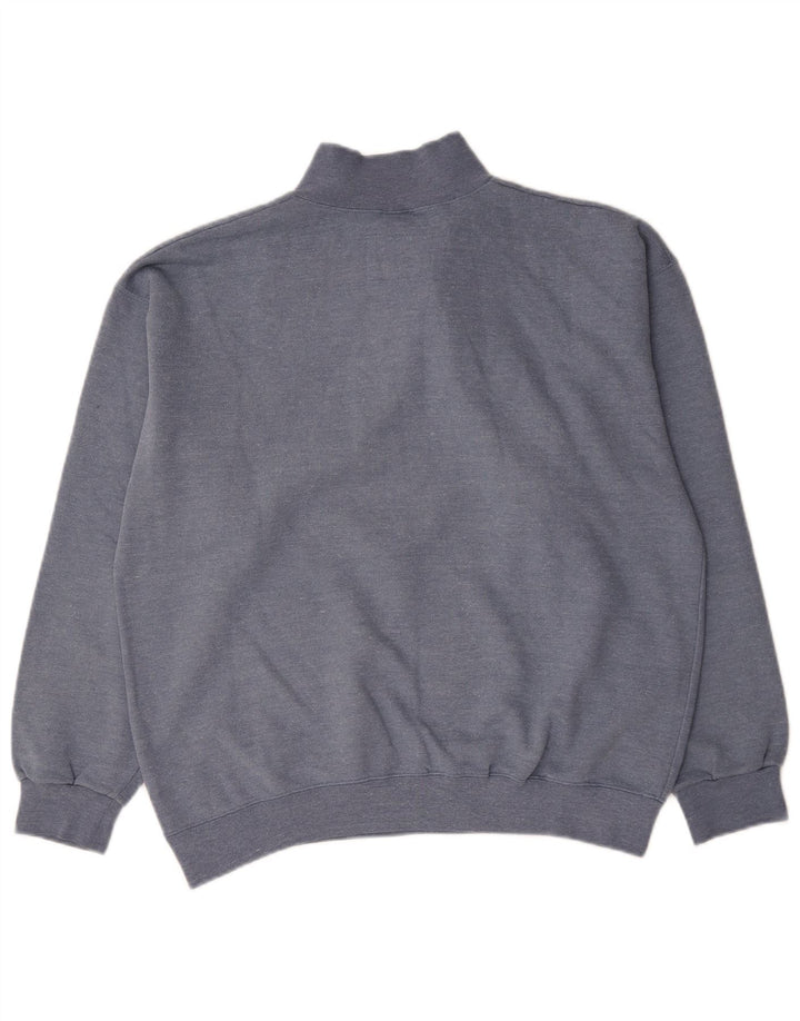 Champion Mens Zip Neck Sweatshirt Jumper Large Blue Cotton