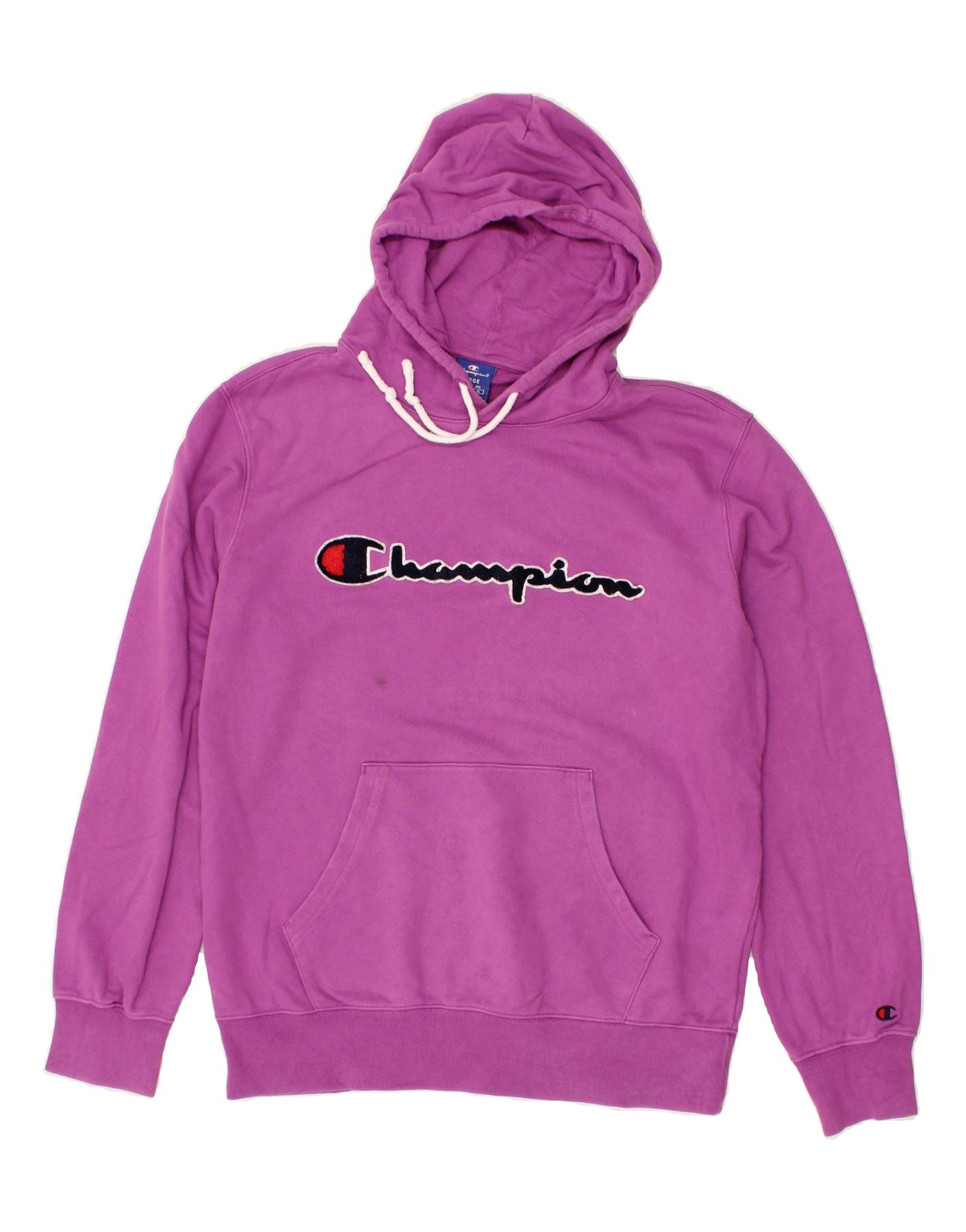 CHAMPION Mens Graphic Hoodie Jumper Large Purple Cotton