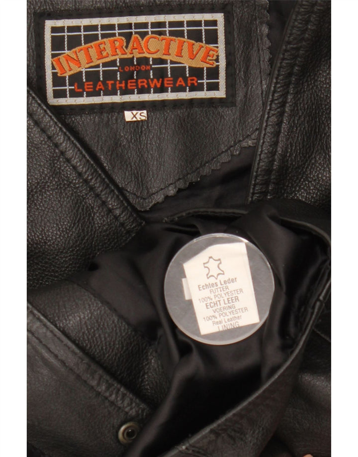 Vintage Mens Leather Waistcoat XS Black Leather