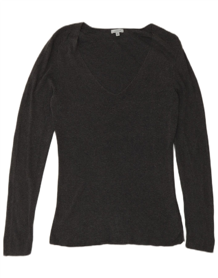 JIGSAW Womens V-Neck Jumper Sweater UK 12 Medium Grey Cotton