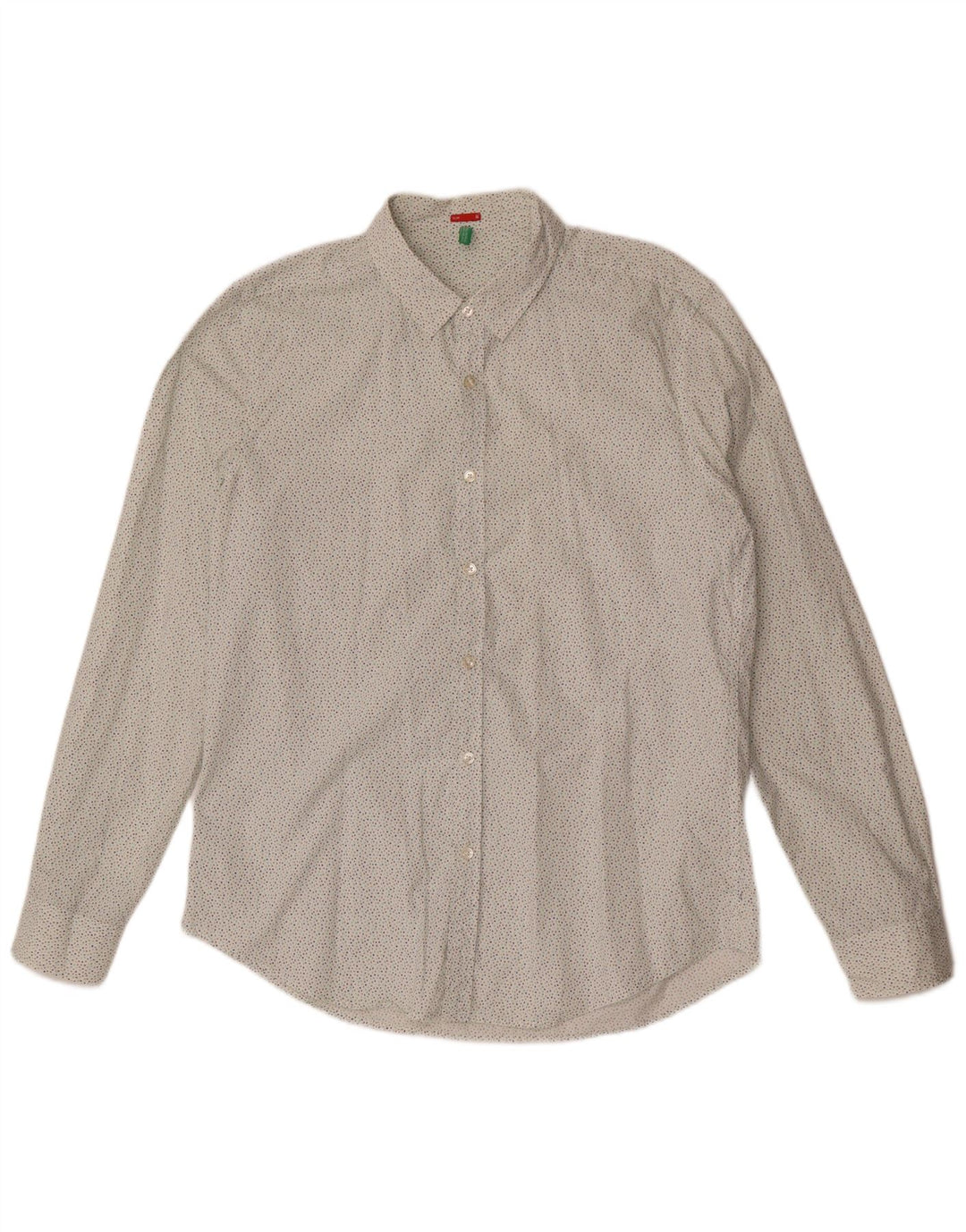 BENETTON Mens Slim Fit Shirt Large White Spotted