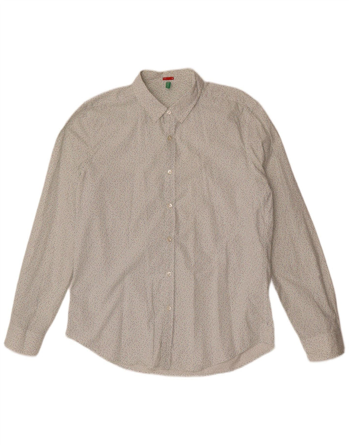 BENETTON Mens Slim Fit Shirt Large White Spotted