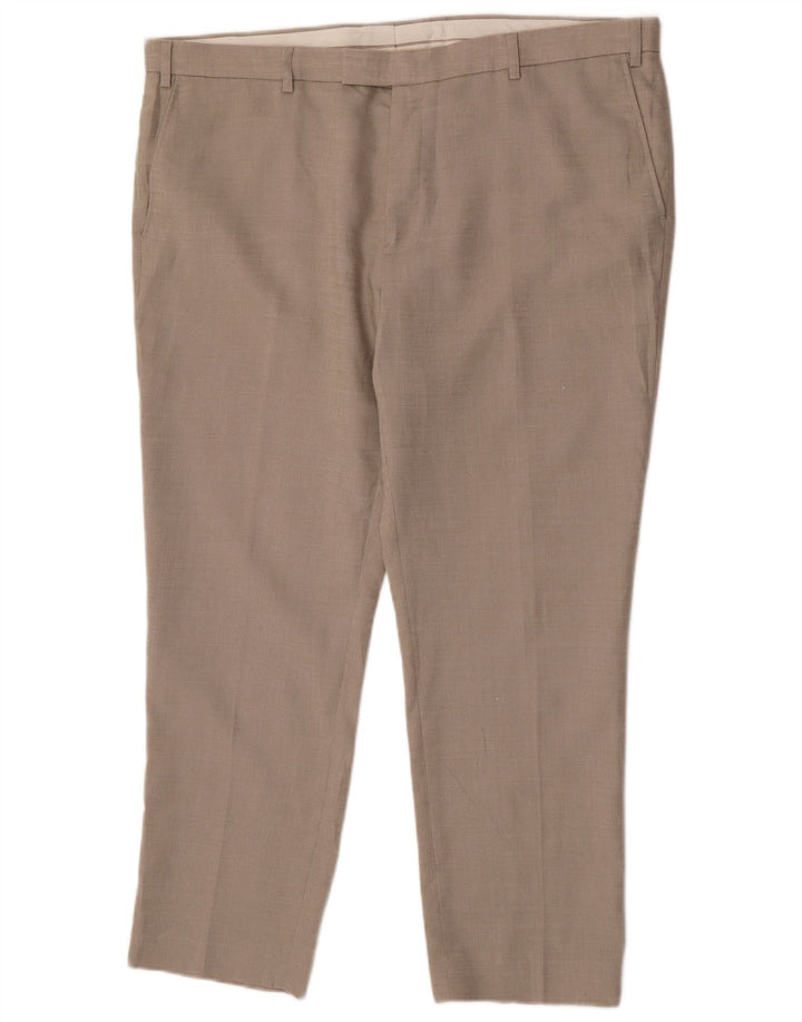 Marks & Spencer Mens Straight Suit Trousers W42 L29 Beige Linen