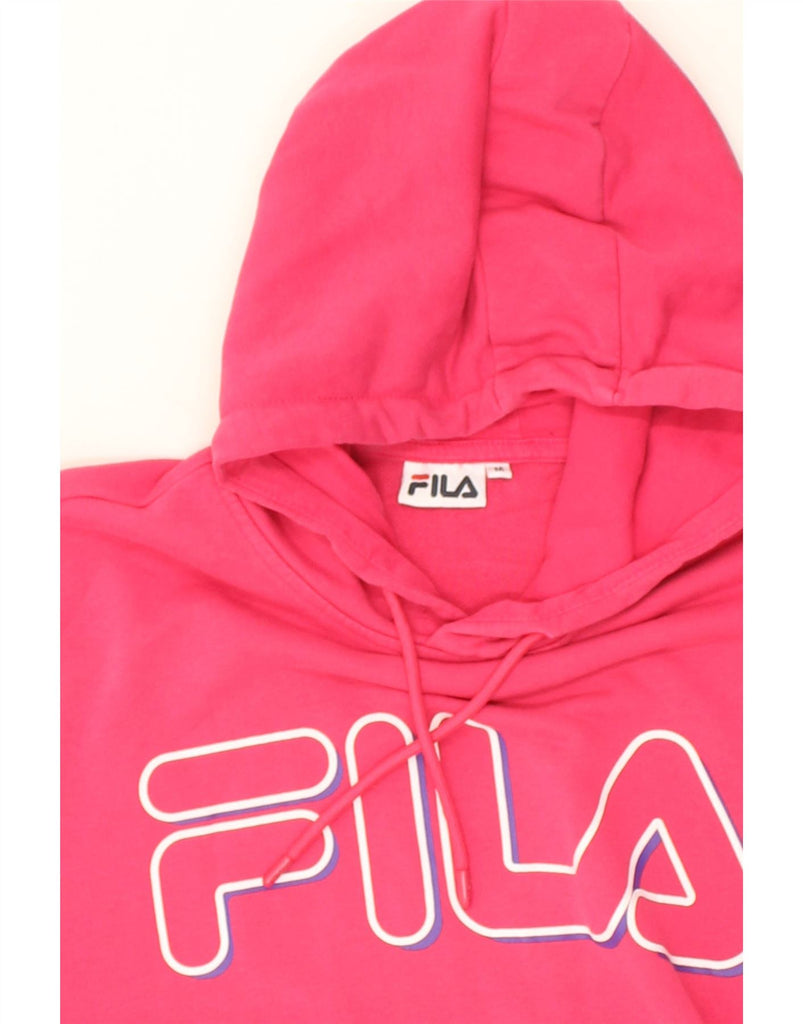 FILA Womens Graphic Hoodie Jumper UK 14 Medium Pink Cotton | Vintage Fila | Thrift | Second-Hand Fila | Used Clothing | Messina Hembry 