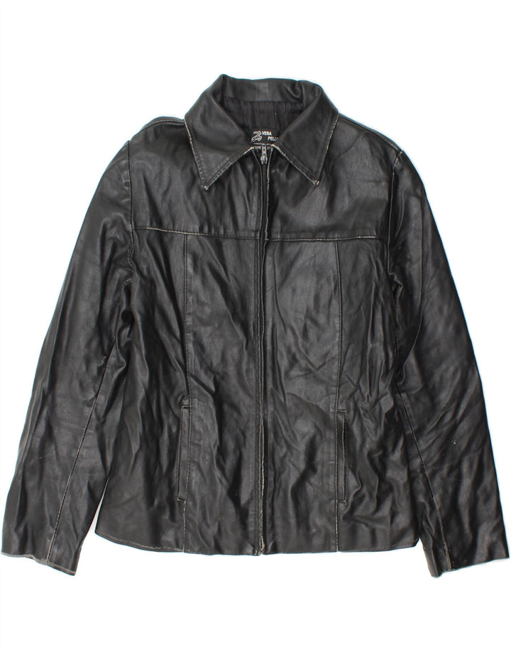 VINTAGE Womens Leather Jacket UK 14 Large Black Leather Vintage Vintage and Second-Hand Vintage from Messina Hembry 