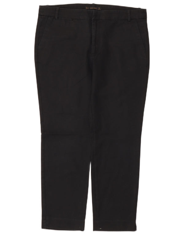 Zara Womens Straight Chino Trousers EU 42 Large W32 L26 Black Cotton