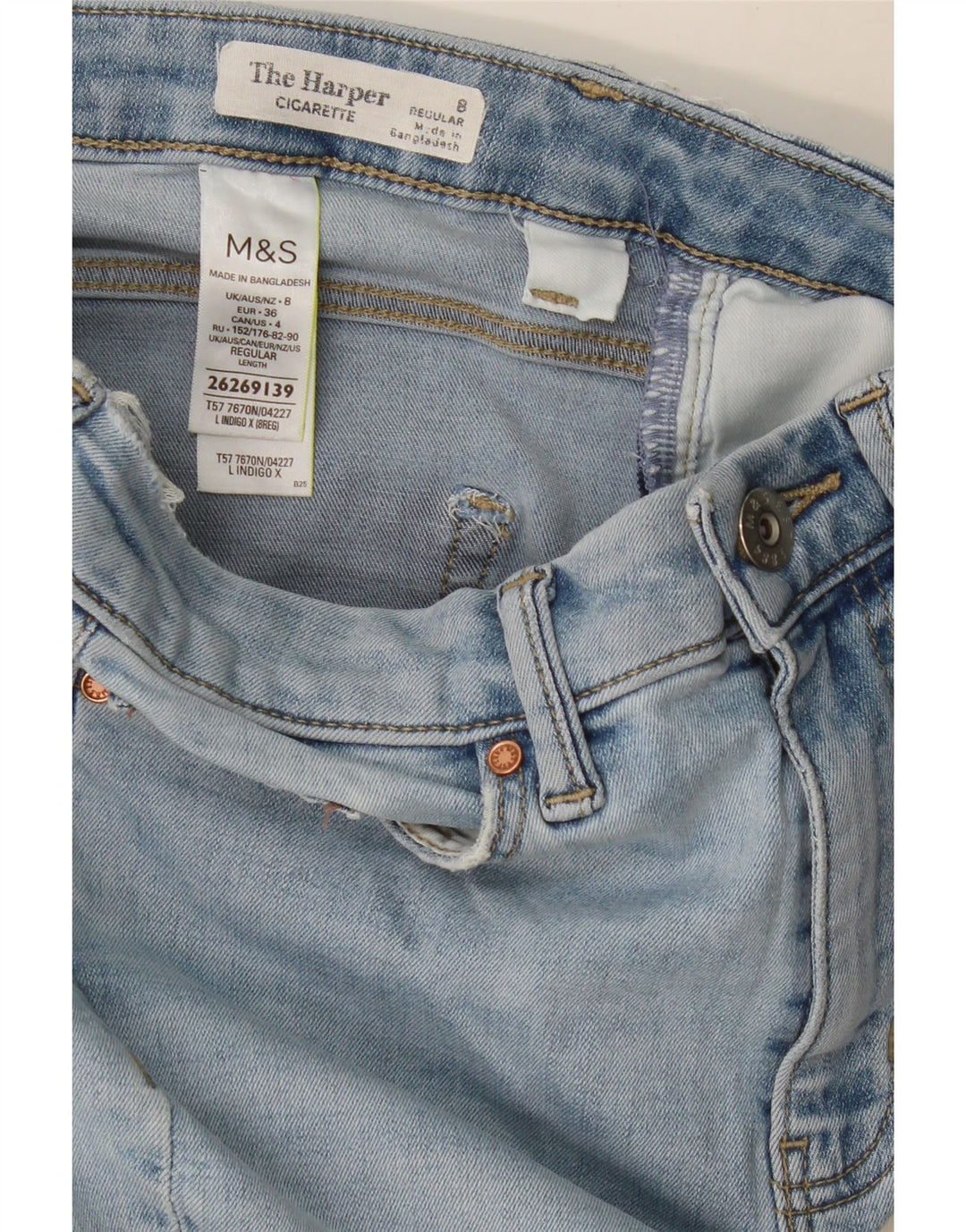 Marks & Spencer Womens The Harper Slim Jeans UK 8 Small W26 L26 Blue