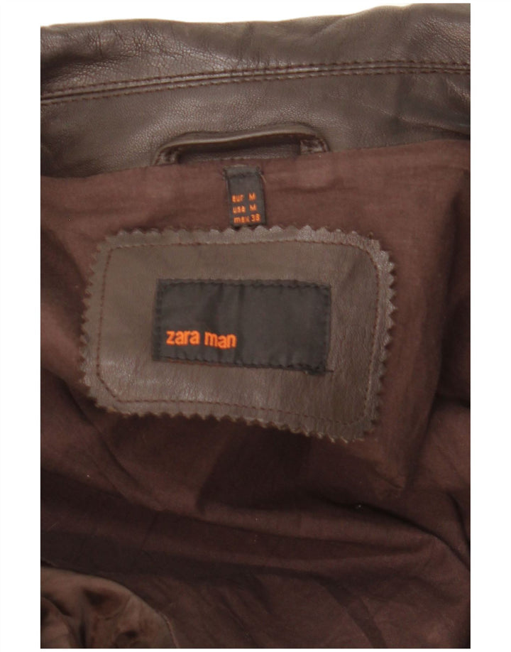 Zara Mens Leather Jacket UK 38 Medium Brown Leather