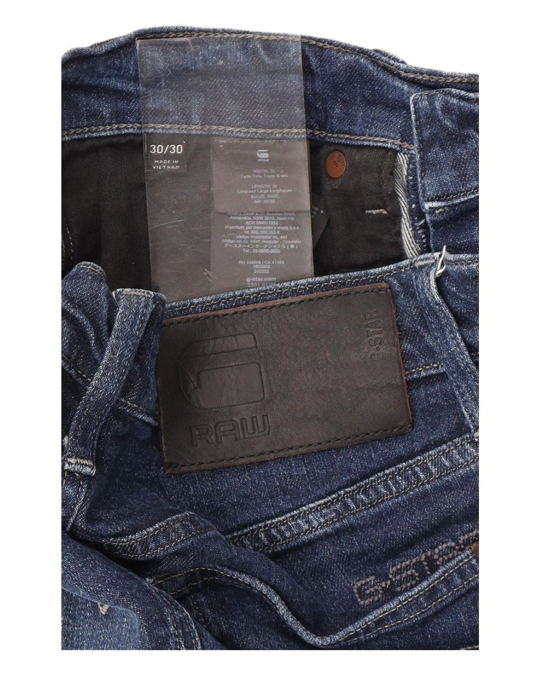 G-STAR Mens 3301 Slim Jeans W30 L30 Navy Blue Cotton