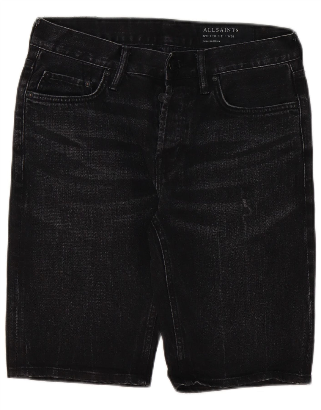 All Saints Mens Switch Fit Denim Shorts W28 Medium Black Cotton