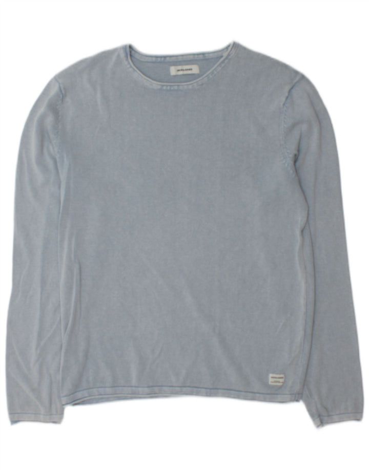 Jack & Jones Mens Boat Neck Jumper Sweater Medium Blue Cotton