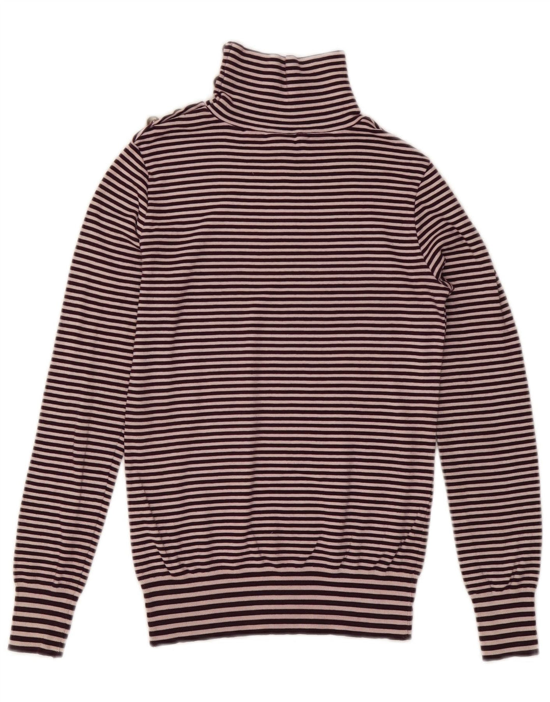 Massimo Dutti Womens Button Neck Jumper Sweater UK 12 Medium Purple Striped