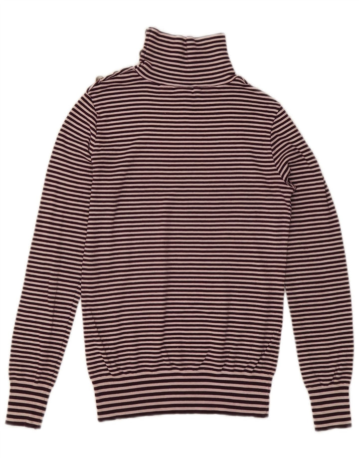 Massimo Dutti Womens Button Neck Jumper Sweater UK 12 Medium Purple Striped