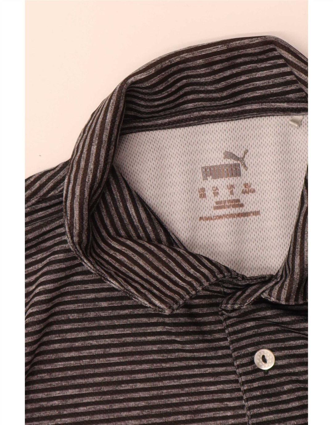 Puma Mens Polo Shirt Small Grey Pinstripe Polyester