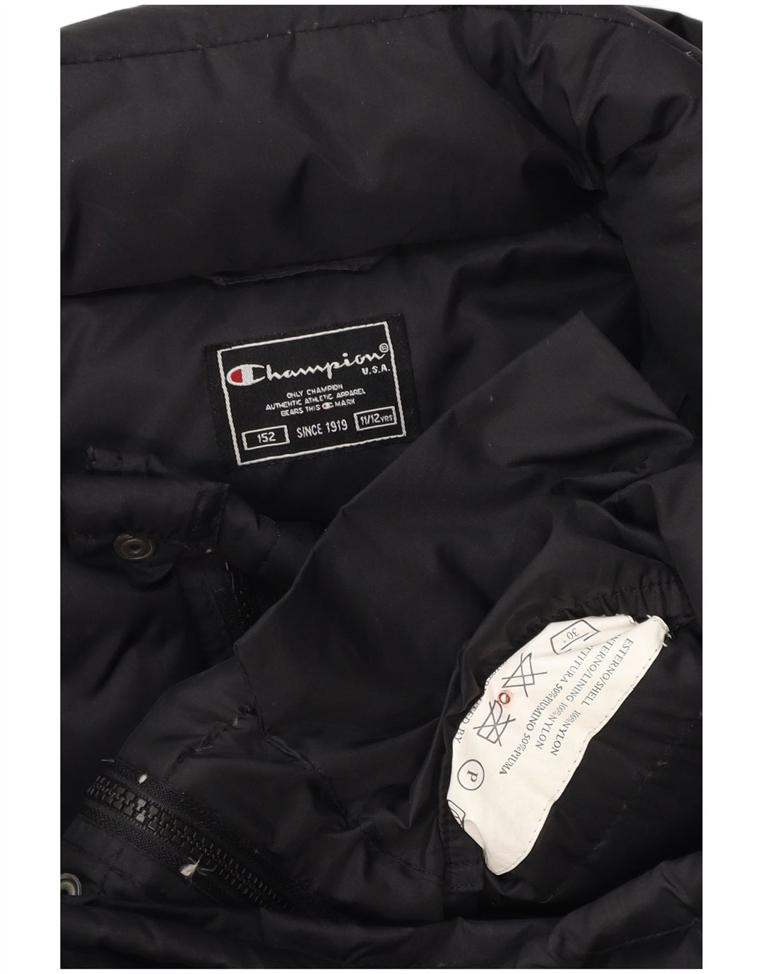 CHAMPION Boys Hooded Padded Jacket 11-12 Years Black Polyester