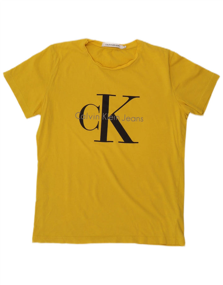 CALVIN KLEIN JEANS Womens Graphic T-Shirt Top UK 18 XL Yellow Cotton