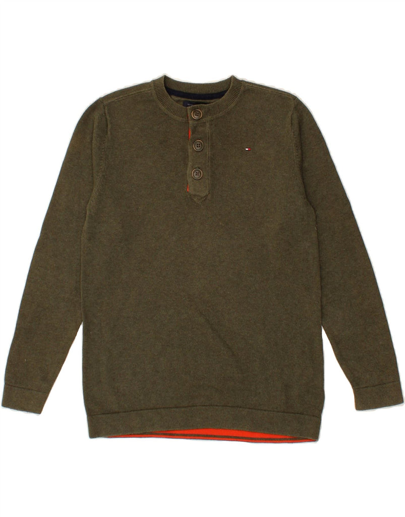 TOMMY HILFIGER Boys Crew Neck Jumper Sweater 12-13 Years Large Khaki Vintage Tommy Hilfiger and Second-Hand Tommy Hilfiger from Messina Hembry 