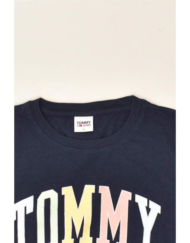 TOMMY HILFIGER Womens Graphic T-Shirt Top UK 18 XL Navy Blue Cotton Vintage Tommy Hilfiger and Second-Hand Tommy Hilfiger from Messina Hembry 