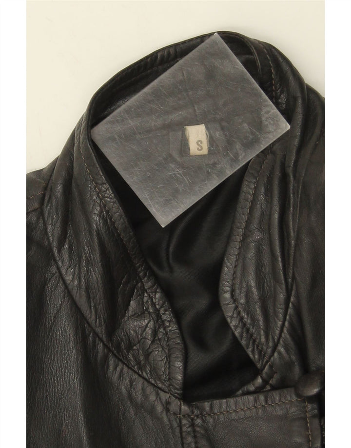 Vintage Womens Oversized Leather Jacket UK 10 Small Black Leather