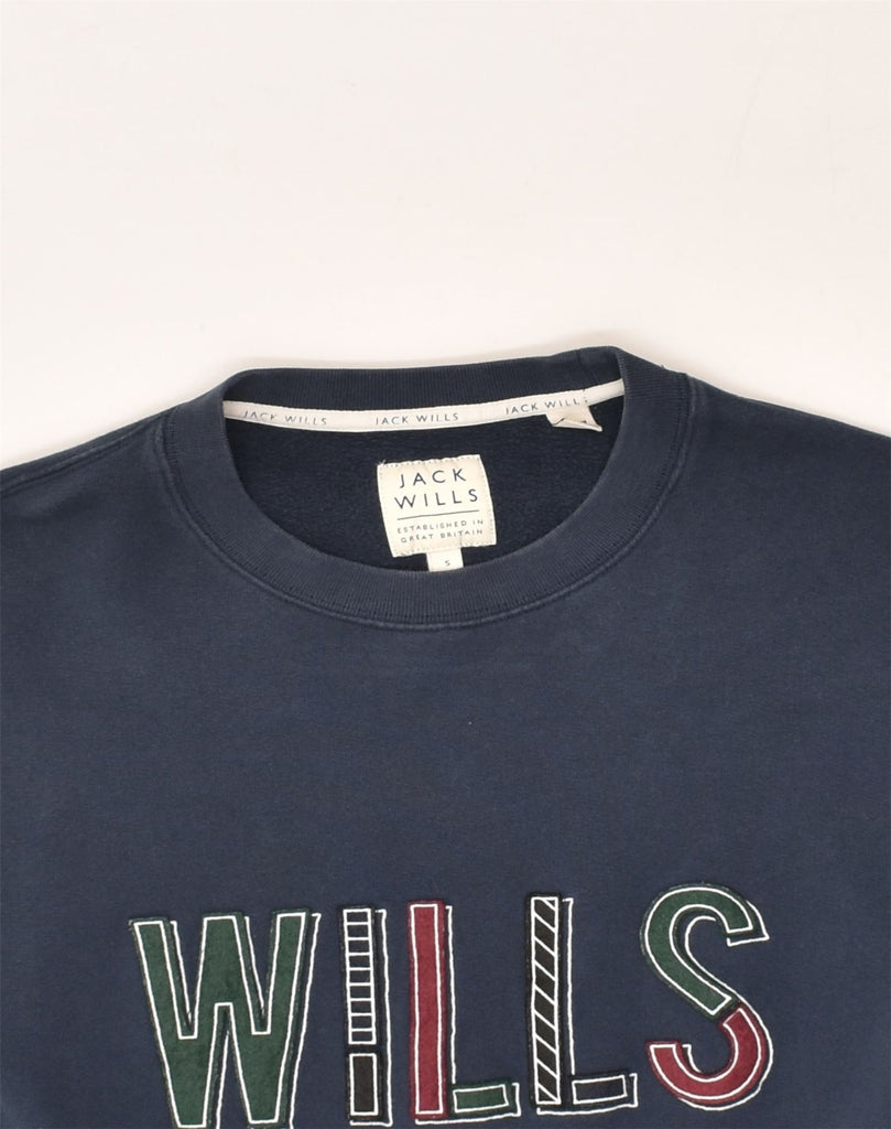 JACK WILLS Mens Graphic Sweatshirt Jumper Small Navy Blue Cotton | Vintage Jack Wills | Thrift | Second-Hand Jack Wills | Used Clothing | Messina Hembry 