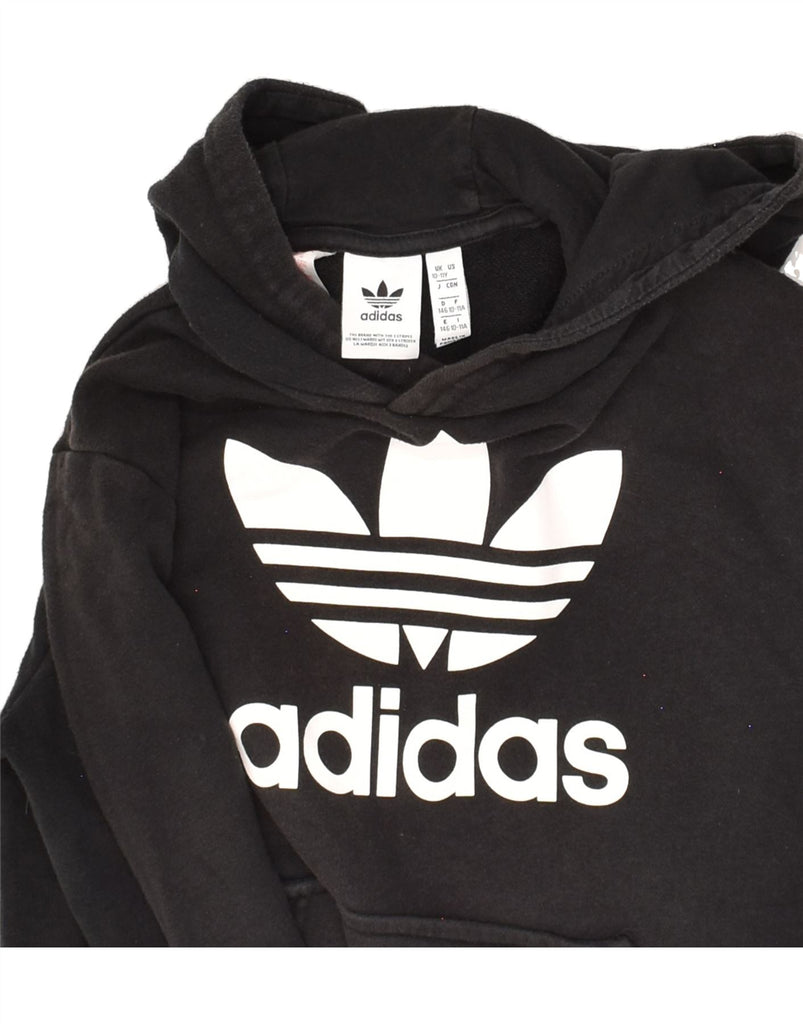 ADIDAS Boys Graphic Hoodie Jumper 10-11 Years Black Cotton Vintage Adidas and Second-Hand Adidas from Messina Hembry 