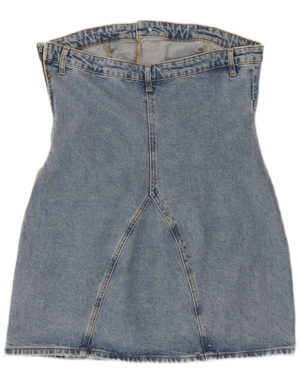 Zara Womens Denim Mini Strapless Dress UK 18 XL Blue Cotton