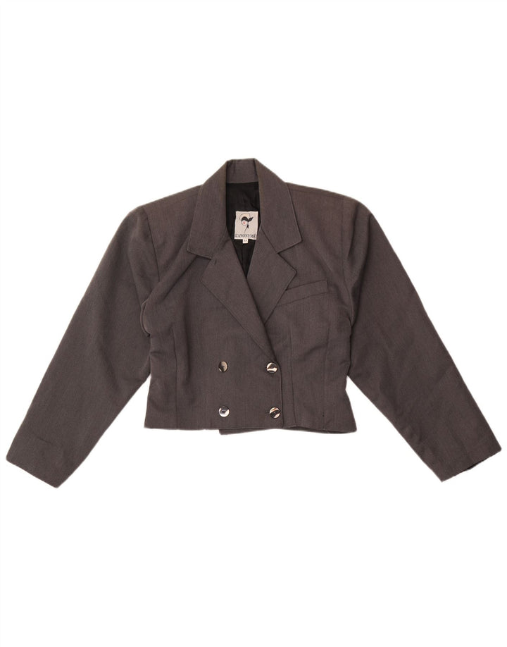 Vintage Womens Crop Double Breasted Blazer Jacket IT 44 Medium Grey