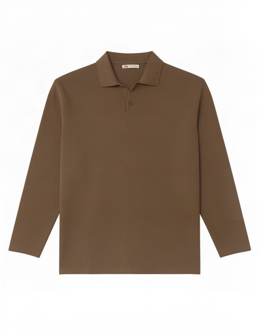 Zara Mens Long Sleeve Polo Shirt Medium Brown Viscose