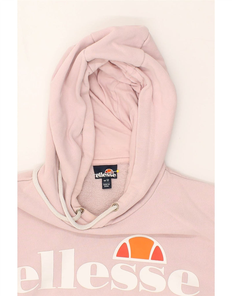 ELLESSE Womens Loose Fit Graphic Hoodie Jumper UK 12 Medium Pink Cotton | Vintage Ellesse | Thrift | Second-Hand Ellesse | Used Clothing | Messina Hembry 