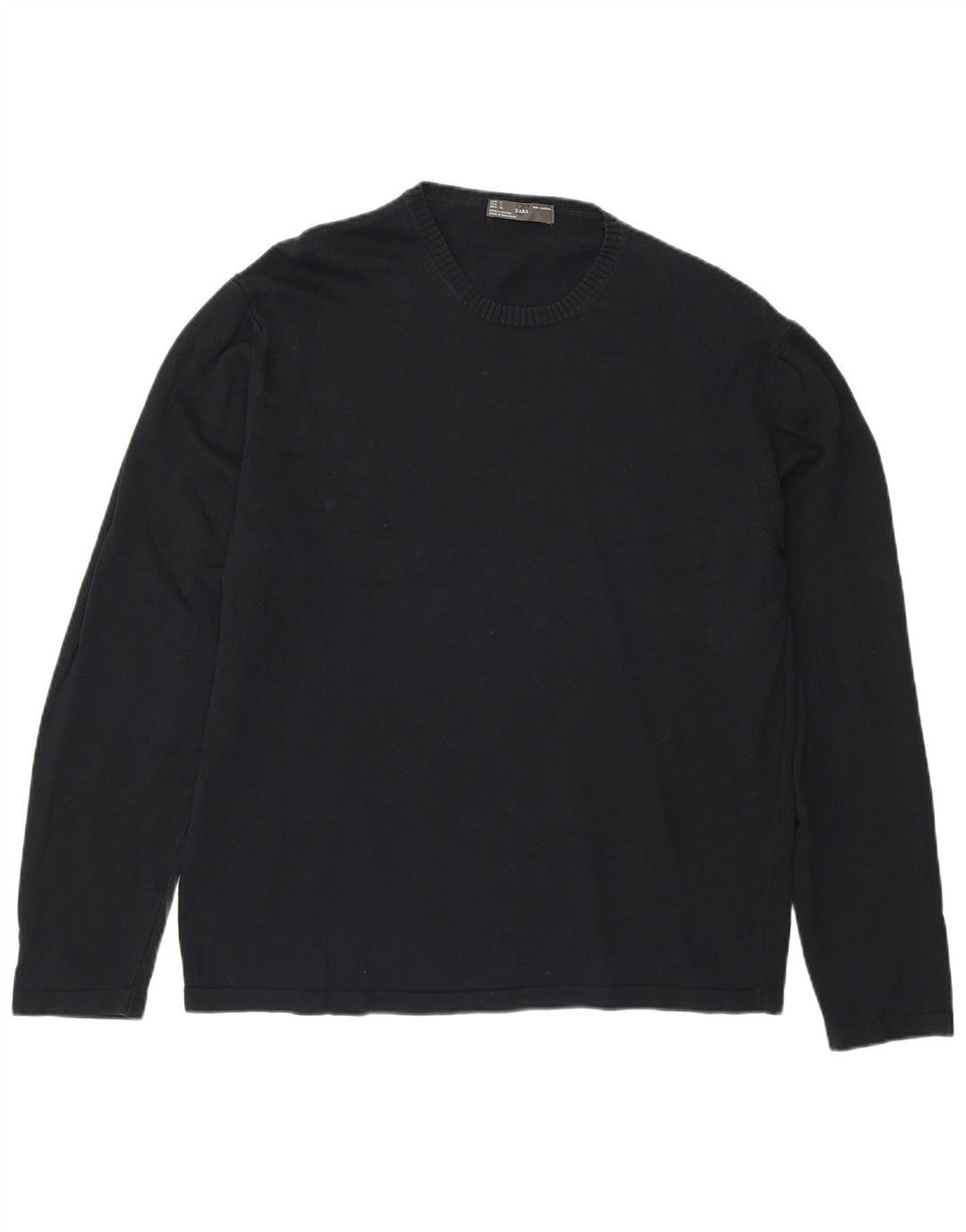 Zara Mens Crew Neck Jumper Sweater Large Navy Blue Cotton