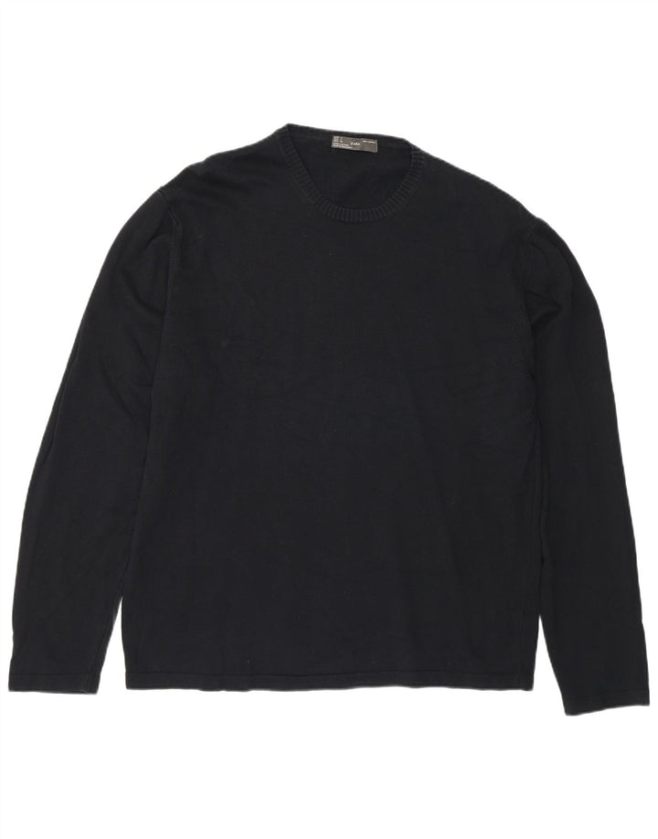 Zara Mens Crew Neck Jumper Sweater Large Navy Blue Cotton